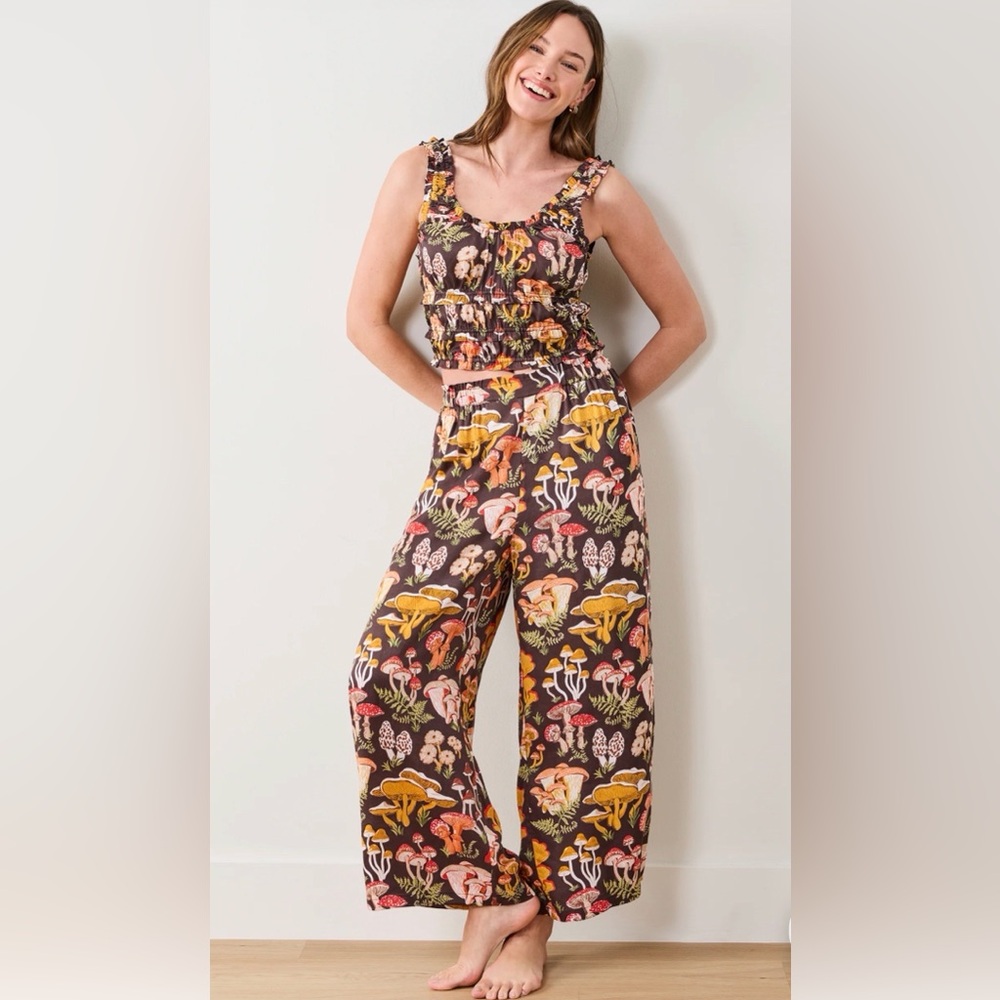 Printfresh Sadie Eco Satin Pajama Set in Mushroom Medley, Size XS Tall